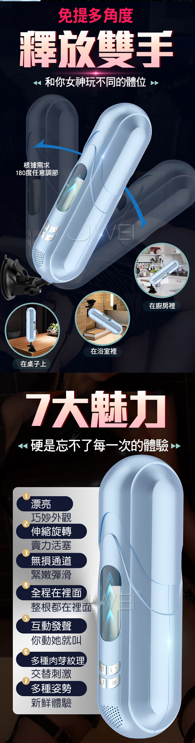 暴風．六段變頻伸縮旋轉互動發聲免提飛機杯-藍色