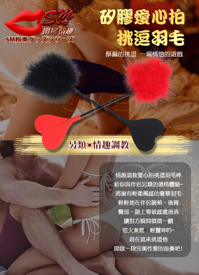 SM閨房遊戲- 打屁屁硅膠愛心拍+挑逗羽毛﹝雙邊均可玩﹞黑