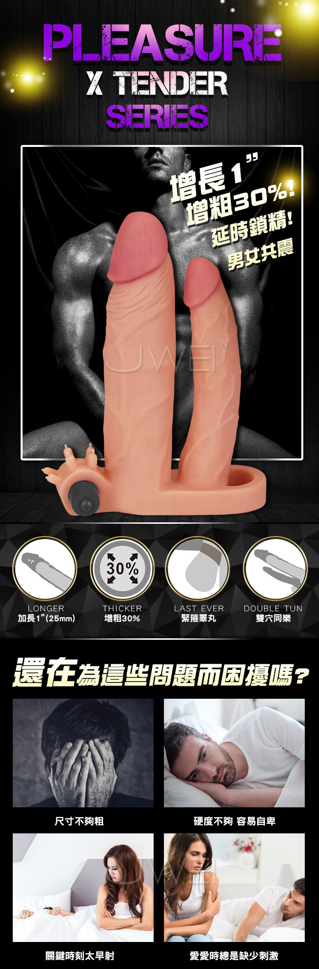 Lovetoy．Pleasure X Tender 可增粗30%增長1吋-擬真雙龍震動加長增粗鎖精套