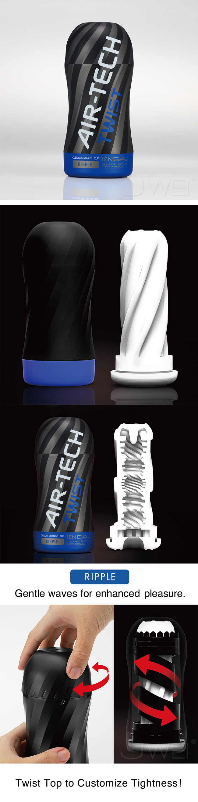 日本TENGA．AIR-TECH TWIST 空壓旋風杯-Ripple (藍色柔和款)