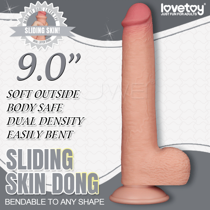 Lovetoy．Sliding Skin 系列-雙層滑皮超高仿真擼皮吸盤式逼真陽具-9吋