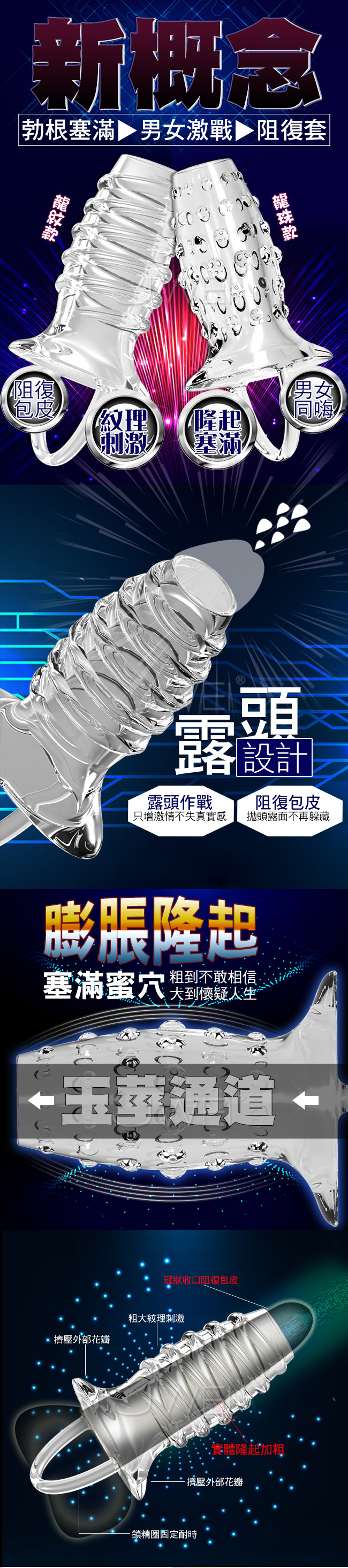  脖根．龍紋包皮阻復增粗狼牙水晶鎖精套