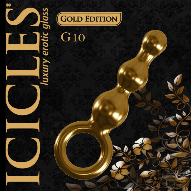 美國進口PIPEDREAM．ICICLES冰晶玻璃奢華金系列-三珠按摩棒-G10