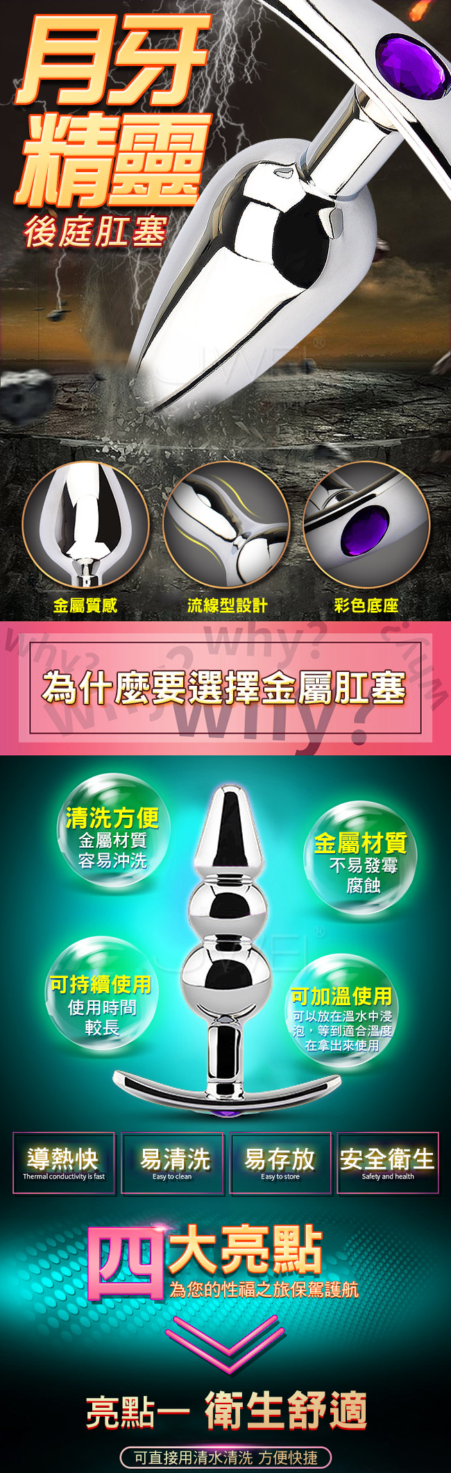 月牙精靈．不鏽鋼寶石穿戴後庭塞-進階款