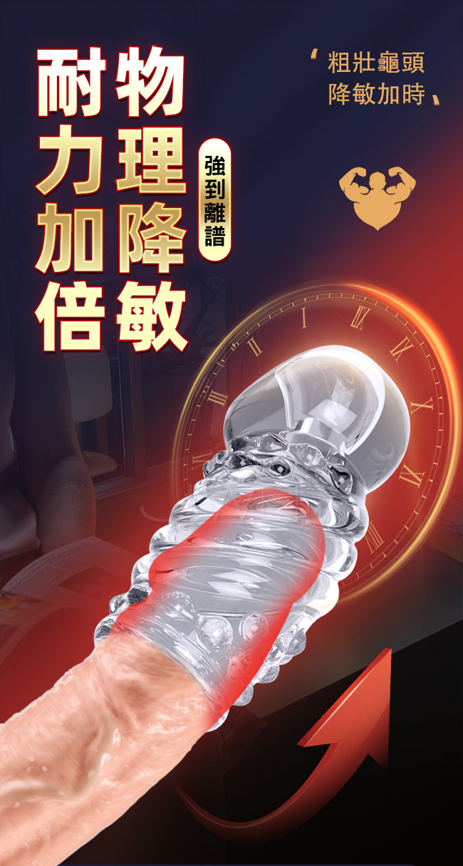 聖戰二代．降敏加時螺紋顆粒龜頭套(膚色款二入組)