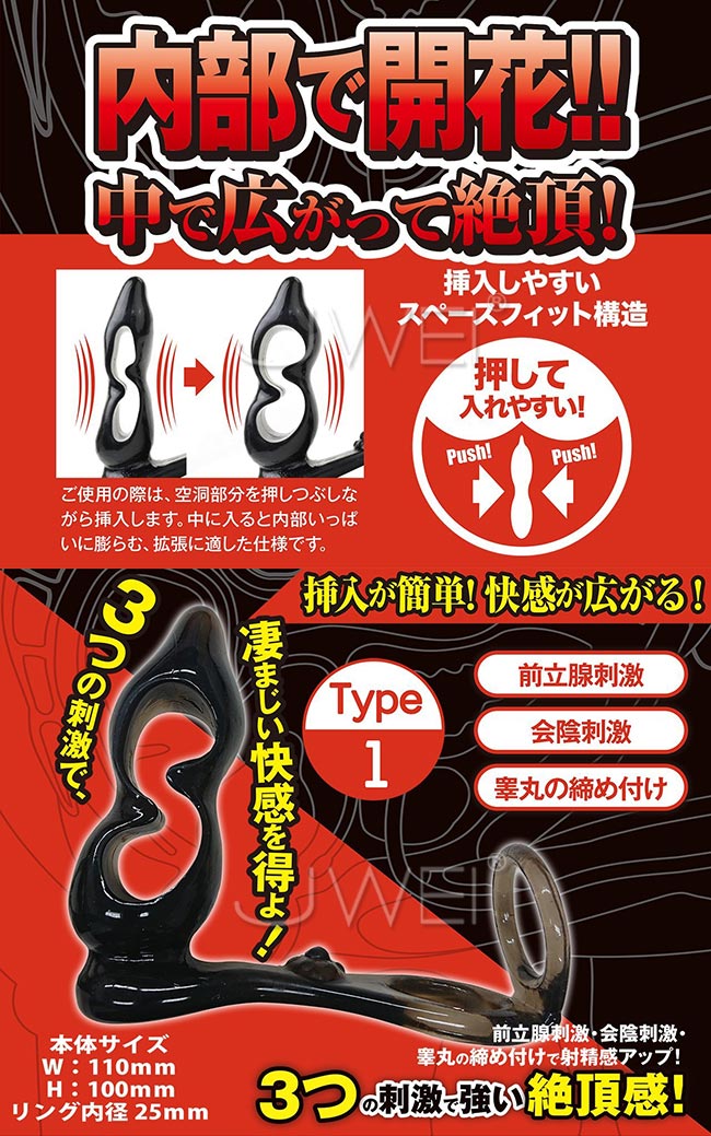 日本原裝進口A-ONE．SMOOTH ANAL 會陰+前列腺+鎖精環 3點刺激後庭鏤空按摩棒-Type 1