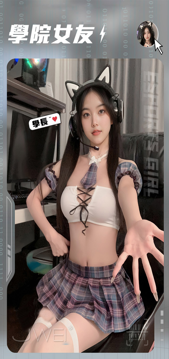逃課學妹．綁帶抹胸百褶短裙學生JK套裝4件組-粉黑格